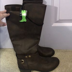 Tall brown wide calf boots